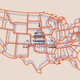 An illustration of a map of the United States with the Capitol behind it.
