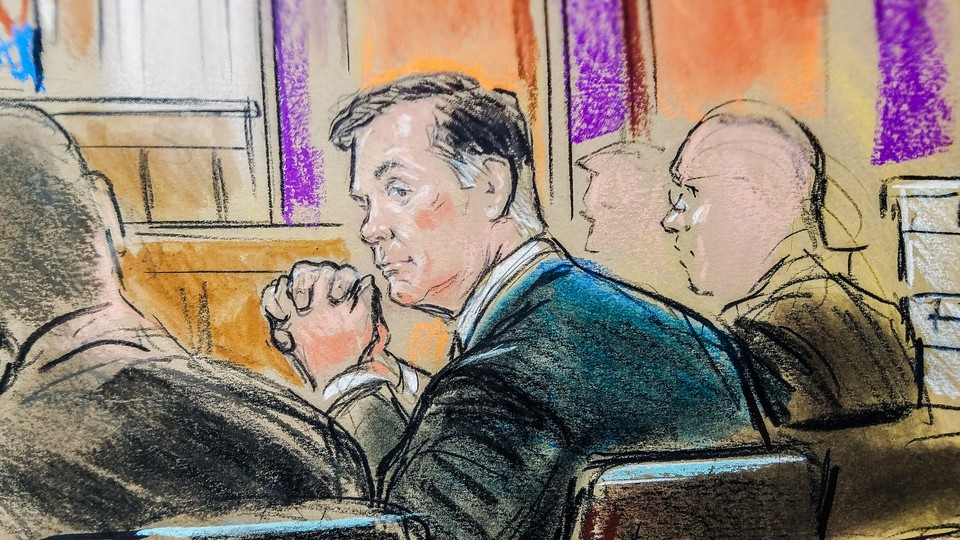 Former Trump campaign chairman Paul Manafort is shown in a courtroom sketch