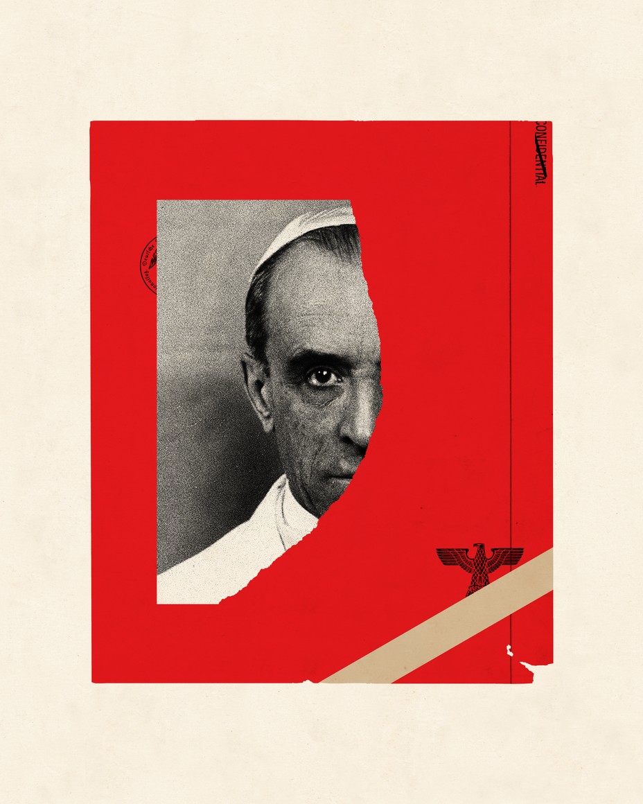 Photo collage with a portrait of Pius XII.