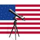 A U.S. flag with a telescope looking into a field of real stars in the blue upper square.