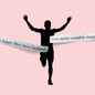A silhouette of a runner bursts through the ribbon, on which is written a New Yorker cartoon caption