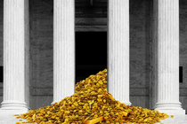 A pile of gold coins spilling out of the Supreme Court