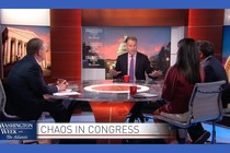 Guests talk around a table on the latest episode of "Washington Week With the Atlantic"