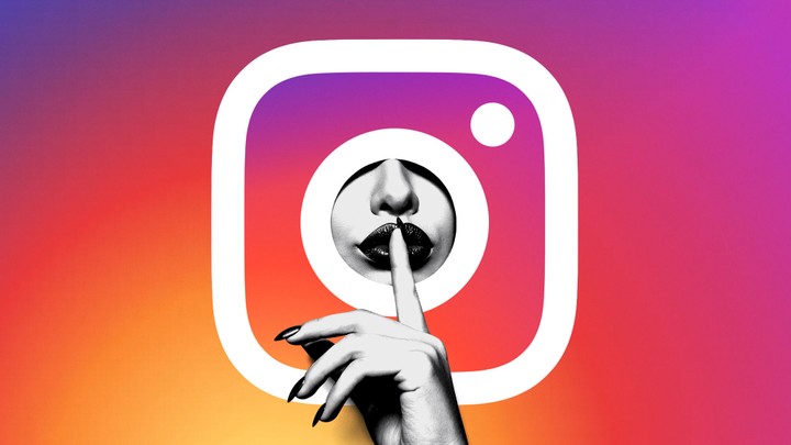 An Instagram logo and a woman saying "Shh"