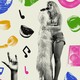 A colorful collage of pop stars Miley Cyrus and Addison Rae
