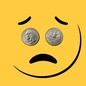 A frowning face with two quarters for eyes