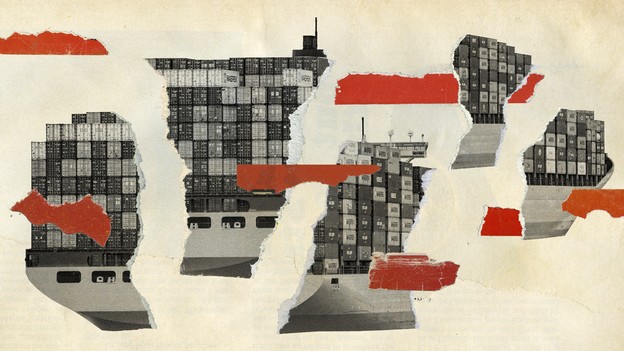 A shredded photo of shipping containers