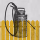 A graphic illustration of a pesticide container behind a picket fence.