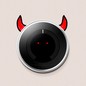 An illustration of a smart thermostat with two red horns and little red eyes