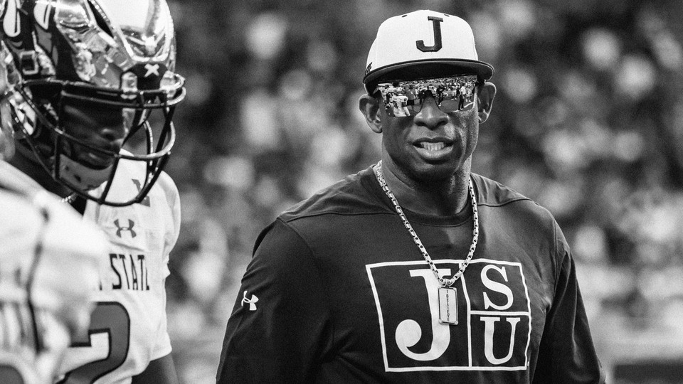 A photo of Deion Sanders during a Jackson State football game