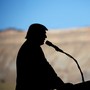 The silhouette of President Donald Trump