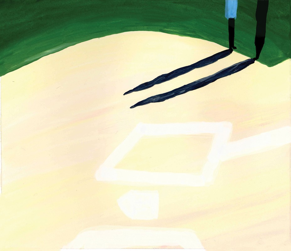 illustration of pastel-yellow home plate with two figures casting shadows