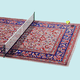 an illustration of a tennis net and ball above a carpet.