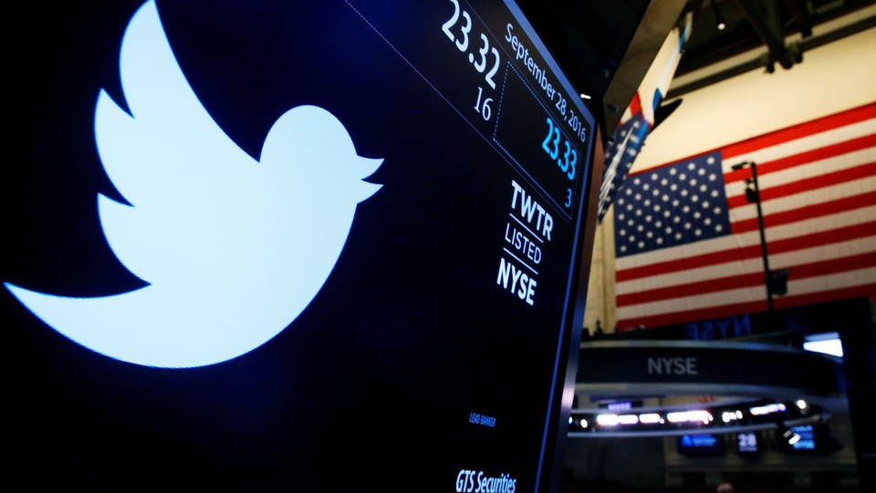 The Twitter logo displayed at the New York Stock Exchange in 2016
