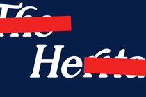 Illustration of The Heritage Foundation’s logo with red redactions over certain letters, making “He” the only legible part of the logo