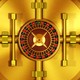 An image of a gold vault with a roulette wheel surrounding the handle in the middle