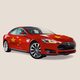An illustration of a Tesla car painted in the color and emblems of the Chinese flag