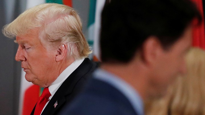 Donald Trump passes by Justin Trudeau at the UN General Assembly in New York.