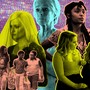 A photo illustration depicting cutouts of characters from several upcoming shows, including 'grown-ish' and 'Good Girls'