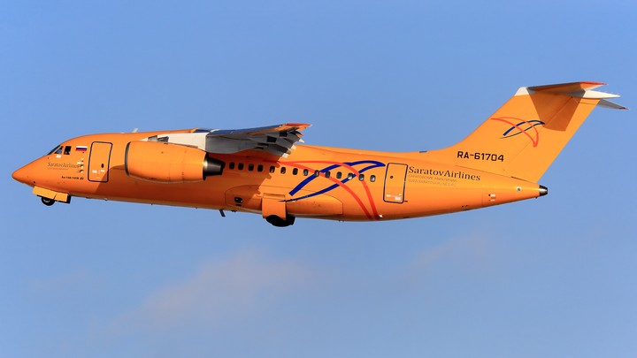 A Saratov Airlines Antonov AN-148 plane takes off from the Domodedovo airport.