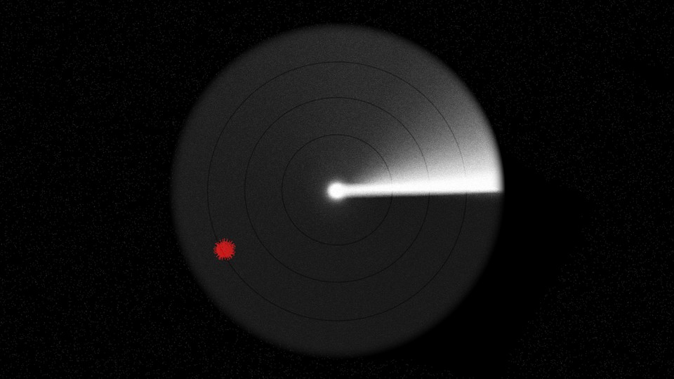 An illustration of a coronavirus particle on a radar scanner