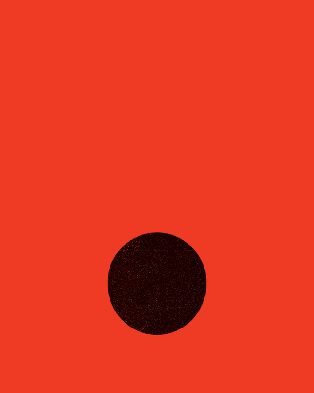 A large printed period on a red background color.