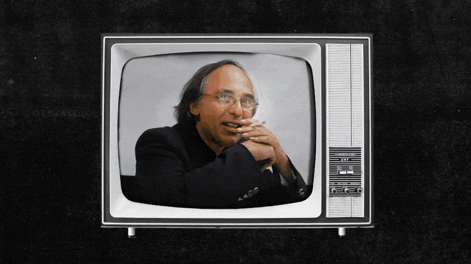 Pixelated image of Art Spiegelman in a television set