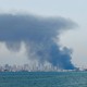 Smoke rises after Iran carried out a missile strike on the U.S. Navy's Fifth Fleet in Bahrain.