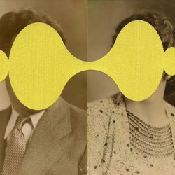 Embroidery illustration of two faces covered with thread