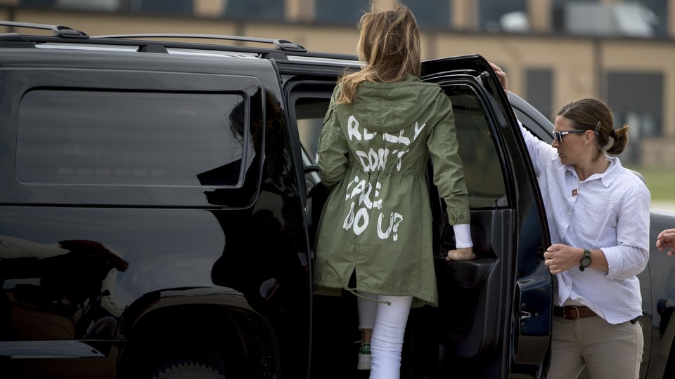 First lady Melania Trump gets into her vehicle as she arrives at Joint Base Andrews on June 21, 2018, after visiting the Upbring New Hope Children's Center in McAllen, Texas
