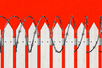 Illustration of picket fence with barbed wire