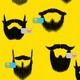 Illustrated beards and smiley-face emoji on a yellow background