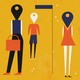 A group of people with location pins instead of heads