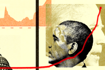 Collage showing the White House, Obama, Biden, and an upward-trending line