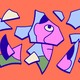A person's reflection in shards of broken glass