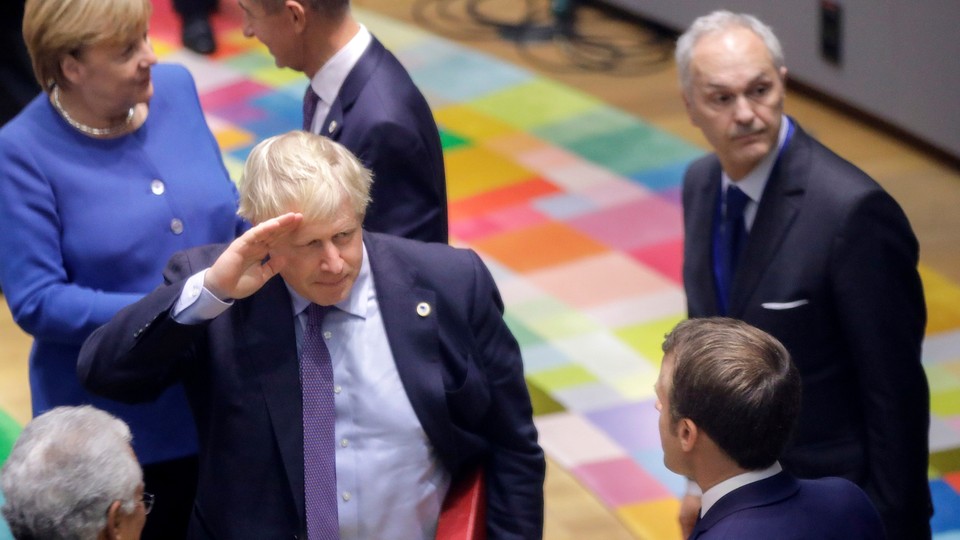 Boris Johnson salutes his fellow EU leaders.