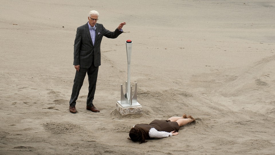 Michael and Janet in a scene from 'The Good Place'