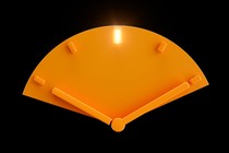 An orange clock face with a light on at noon