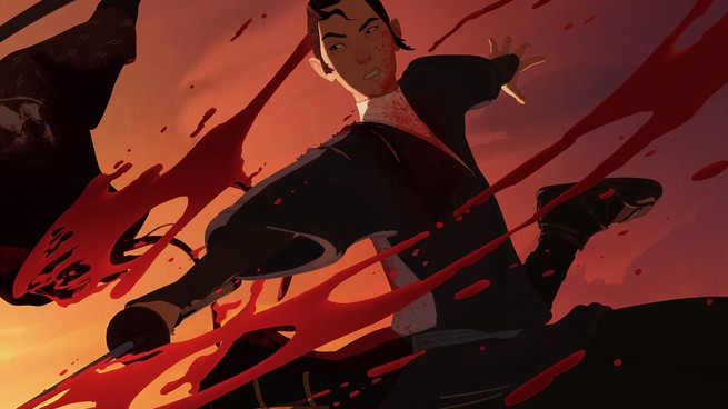 A still from Netflix’s animated series Blue Eye Samurai