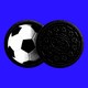 An image of a soccer ball as the filling of a Nabisco Oreo cookie