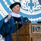 Jerry Seinfeld speaking at a Duke podium