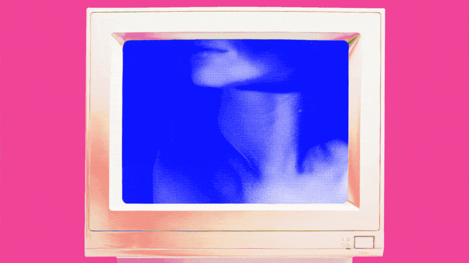 a woman fading into a computer screen