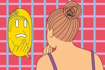 An illustration of a woman looking in a mirror
