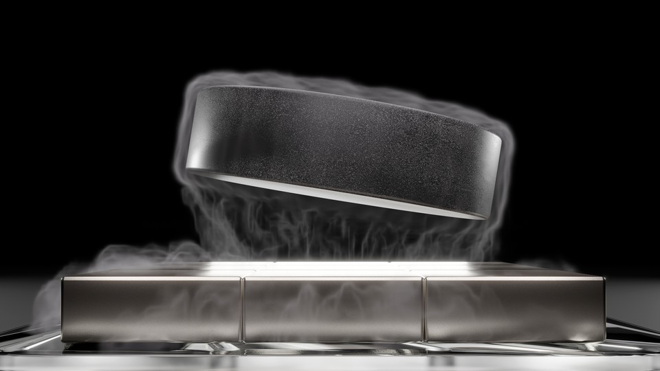 A metal superconductor floating in cold temperature