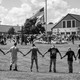 A news photo of a vigil at Apalachee High School, Georgia, marking a recent mass shooting there.