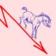 A horse sliding down a red line