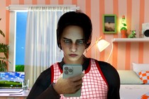 A girl scrolls on her smartphone.