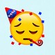 An illustration of a sad-faced emoji wearing a little party hat with NASA's logo on it