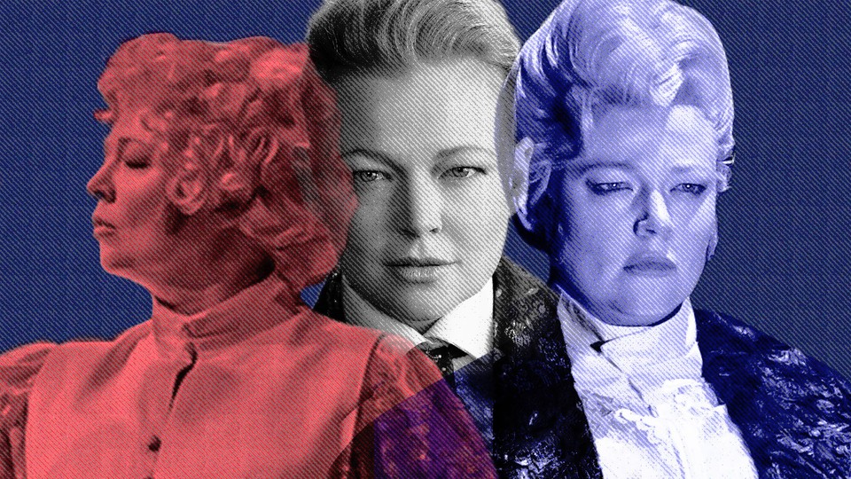 Collage of Sarah Snook playing several roles in 'The Picture of Dorian Gray'
