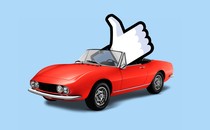 Illustration of the Facebook "like" button in a convertible car.